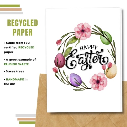 Handmade Happy Easter Flower Garland Recycled Paper Greeting Card